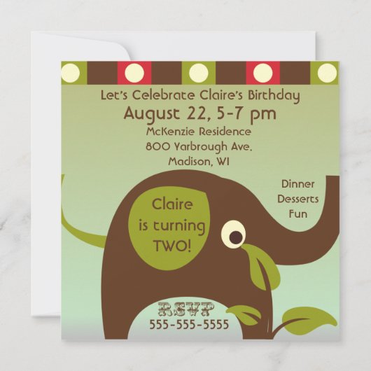 レトロビッグパーティーゾウ招待状 招待状 (裏面)