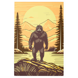 レトロビッグフットヴィンテージサスカッチ山脈 メタルプリント