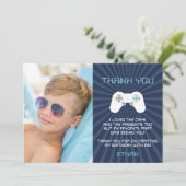 レトロビデオゲームの子供の誕生日写真 サンキューカード (スタンド正面)