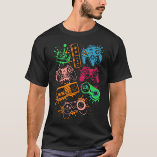 レトロビデオゲームコントローラー ゲーミングスプラッシュ Tシャツ