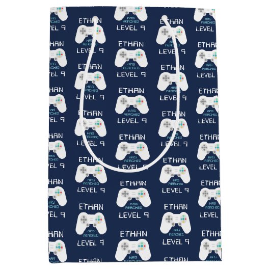 レトロビデオゲームテーマパーソナライズされた誕生日 ミディアムペーパーバッグ (正面)