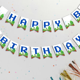 レトロビデオゲームハッピーバースデー バンティングフラッグ