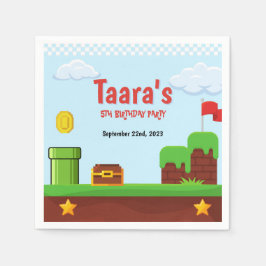 レトロビデオゲームピクセルアーケード誕生日ペーパー スタンダードカクテルナプキン