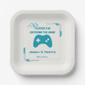 レトロビデオゲームプレーヤー3ゲーム赤ちゃんシャワー ペーパープレート (正面)