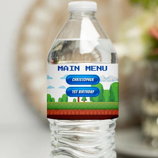 レトロビデオゲームメニュー1st誕生日パーティー ペットボトルラベル