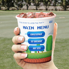 レトロビデオゲームメニュー1st誕生日パーティー 紙コップ