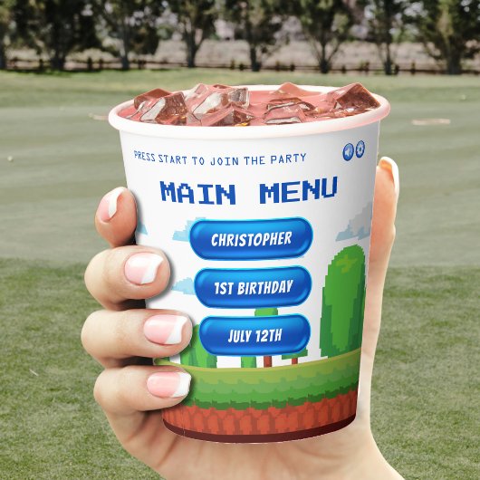 レトロビデオゲームメニュー1st誕生日パーティー 紙コップ
