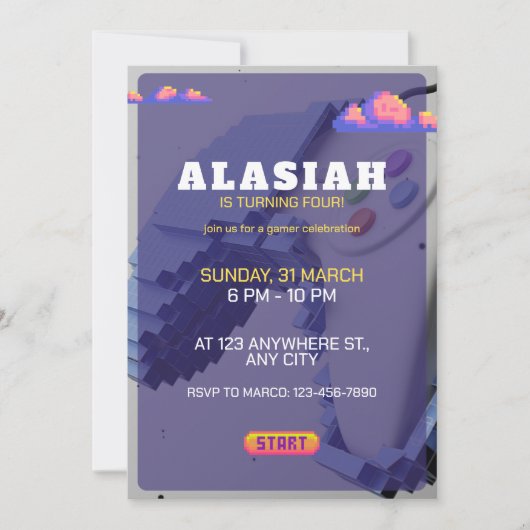 レトロビデオゲーム誕生日パーティー招待ゲーム シーズンカード (正面)