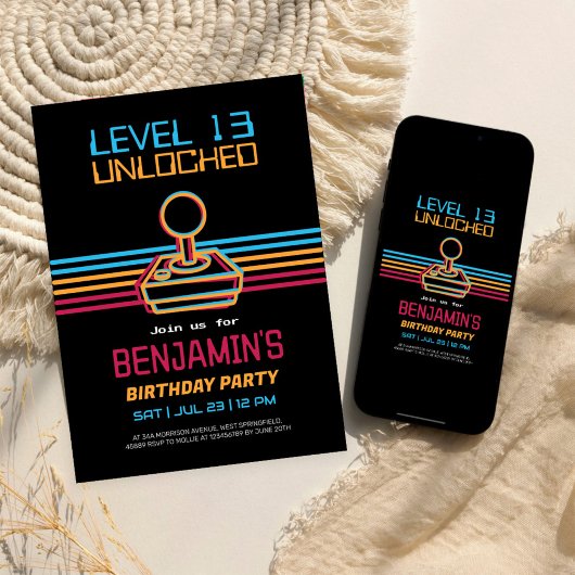 レトロビデオゲーム ゲーマー少年 誕生日 招待状