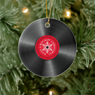レトロビニールアルバムヴィンテージレコードクリスマス セラミックオーナメント