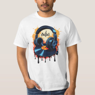 レトロビニールビーツとヘッドホン Tシャツ