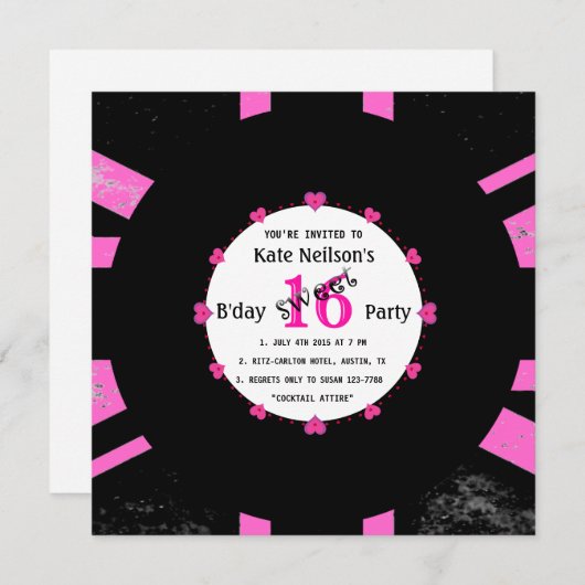 レトロビニールモダンレコードlスウィート16B'day 招待状 (正面/裏面)