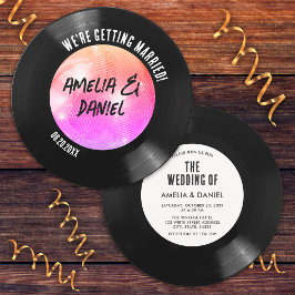 レトロビニールレコードピンクオレンジディスコ結婚ボール 招待状