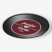 レトロビニールレコードワインレッドウェディングパーティー ペーパープレート (アングル)