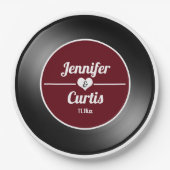 レトロビニールレコードワインレッドウェディングパーティー ペーパープレート (正面)