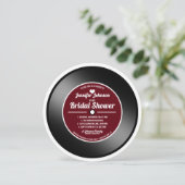 レトロビニールレコードワインレッドブライダルシャワー 招待状 (スタンド正面)