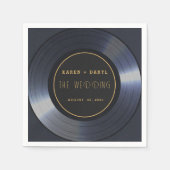 レトロビニールレコード結婚ブラック スタンダードカクテルナプキン (正面)