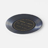 レトロビニールレコード結婚ブラック ペーパープレート (アングル)