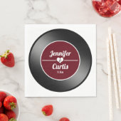 レトロビニールレコード結婚ワインレッド スタンダードランチョンナプキン (インサイチュ)