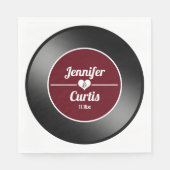 レトロビニールレコード結婚ワインレッド スタンダードランチョンナプキン (正面)