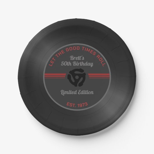 レトロビニールレコード誕生日パーティー紙プレート- 4 ペーパープレート (正面)