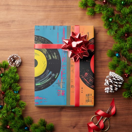 レトロビニールレコード60s 70s ラッピングペーパー (クリスマスギフト)