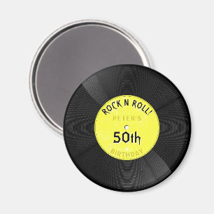 レトロビニールレコード ロックンロール イエロー 誕生日 マグネット