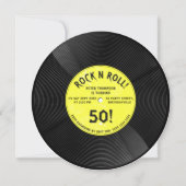 レトロビニールレコード ロックンロール イエロー 誕生日 招待状 (正面)