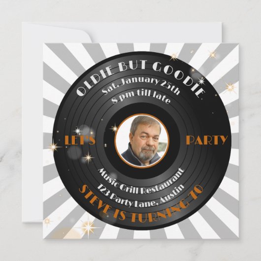 レトロビニール男性の誕生日パーティー 招待状 (正面)