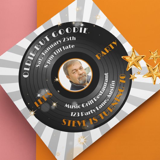 レトロビニール男性の誕生日パーティー 招待状