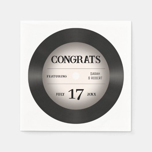 レトロビニール結婚レコードおめでとう スタンダードカクテルナプキン (正面)