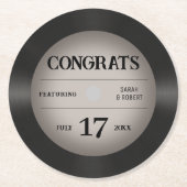 レトロビニール結婚レコードおめでとう ラウンドペーパーコースター (正面)