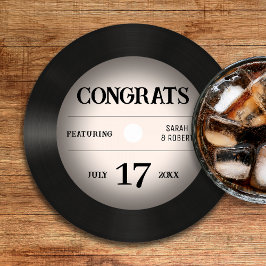 レトロビニール結婚レコードおめでとう ラウンドペーパーコースター