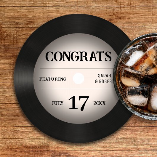 レトロビニール結婚レコードおめでとう ラウンドペーパーコースター