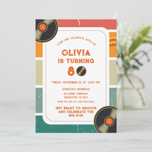 レトロビニールGroovy大人50位60位70誕生日 招待状 (スタンド正面)