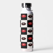 レトロビベスチェッカーボード |赤い唇 ウォーターボトル (左面)
