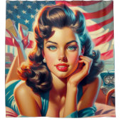 レトロビューティフルアメリカンガール シャワーカーテン (正面)