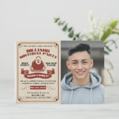 レトロビリヤード誕生日招待状自分の写真を追加 招待状 (スタンド正面)