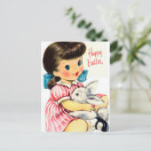 レトロビンテージガール イースターバニー ポストカード (スタンド正面)