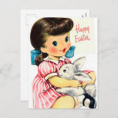 レトロビンテージガール イースターバニー ポストカード (正面/裏面)