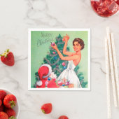 レトロビンテージクリスマスウーマンサンタパーティーナプキン スタンダードカクテルナプキン (インサイチュ)