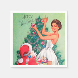 レトロビンテージクリスマスウーマンサンタパーティーナプキン スタンダードカクテルナプキン