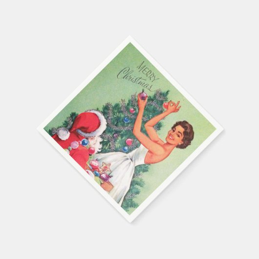 レトロビンテージクリスマスウーマンサンタパーティーナプキン スタンダードカクテルナプキン (角)