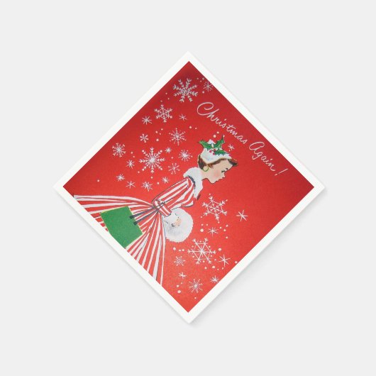 レトロビンテージクリスマスウーマンパーティー紙ナプキン スタンダードカクテルナプキン (角)