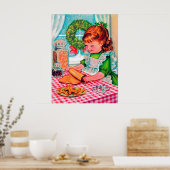 レトロビンテージクリスマスガールベーキングホリデーポスター ポスター (キッチン)