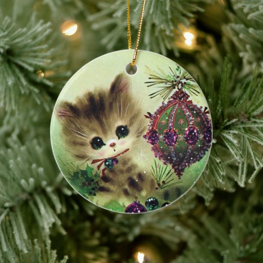 レトロビンテージクリスマスキャットホリデーツリーオーナメント セラミックオーナメント (ツリー)