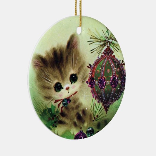 レトロビンテージクリスマスキャットホリデーツリーオーナメント セラミックオーナメント (右)