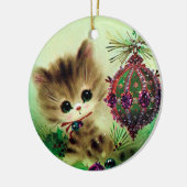 レトロビンテージクリスマスキャットホリデーツリーオーナメント セラミックオーナメント (左)
