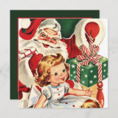 レトロビンテージクリスマスサンタチャイルドパーティー 招待状 (正面/裏面)