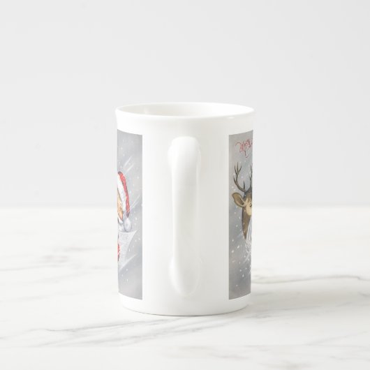 レトロビンテージクリスマスサンタトナカイティーカップ ボーンチャイナマグカップ (裏面)